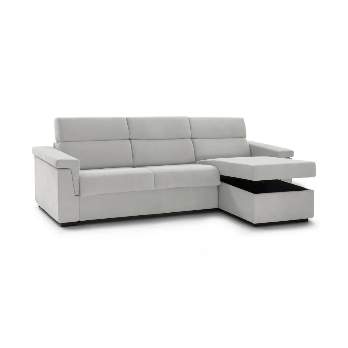 Divano Fisso con Penisola Grigio Chiaro Sfoderabile Idrorepellente 285x160 cm, Lavabile Made in Italy - Cintano