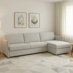Divano Fisso con Penisola Grigio Chiaro Sfoderabile Idrorepellente Multiposizione 260x160 cm, Lavabile Made in Italy - Posina