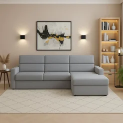 Divano Fisso con Penisola Grigio Sfoderabile Reversibile 280x160 cm, Idrorepellente Multiposizione Made in Italy - Vigonovo