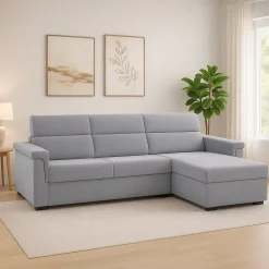 Divano Fisso con Penisola Grigio Sfoderabile Reversibile 285x160 cm, Idrorepellente Multiposizione Made in Italy - Cintano