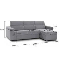 Divano Fisso con Penisola Grigio Sfoderabile Reversibile 285x160 cm, Idrorepellente Multiposizione Made in Italy - Cintano