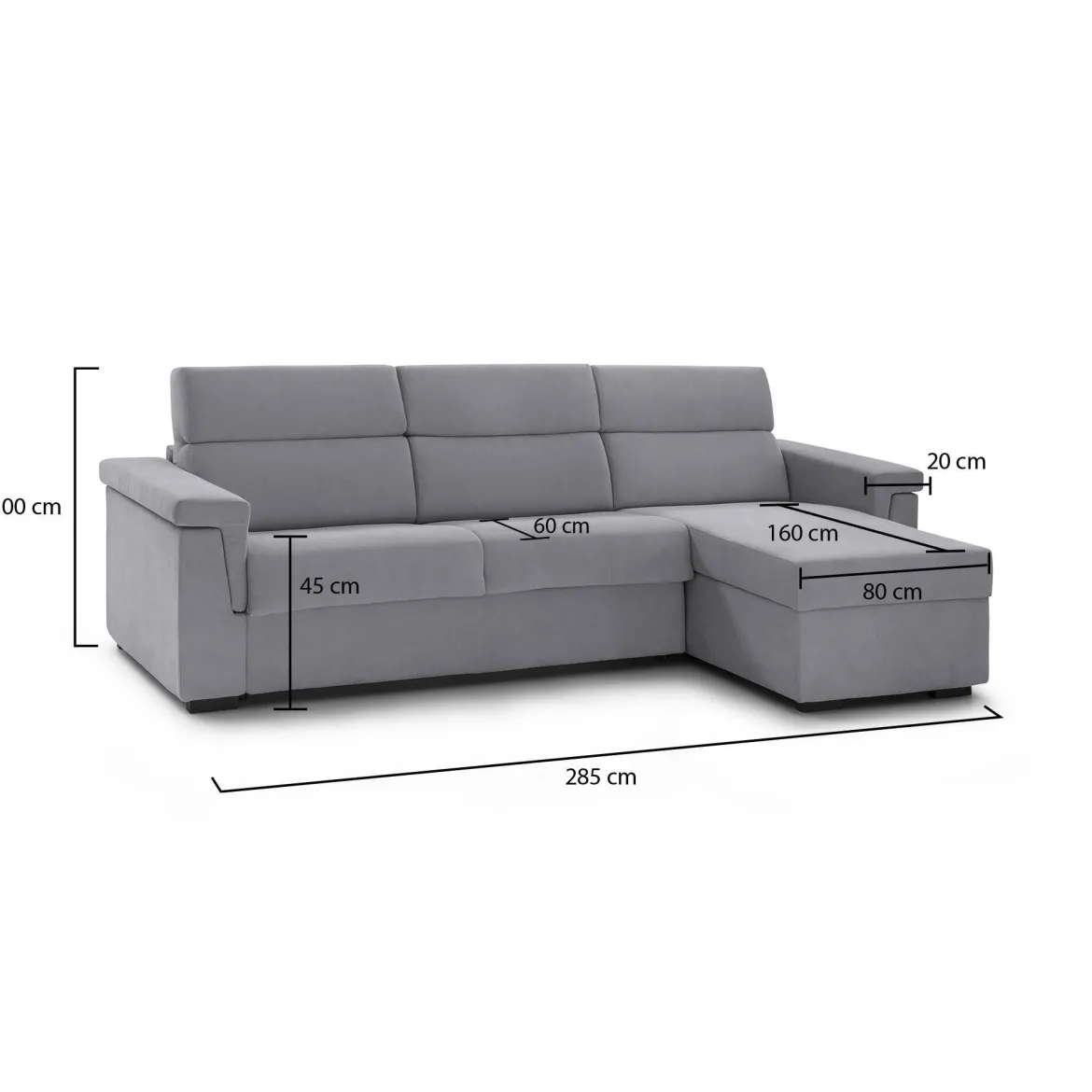 Divano Fisso con Penisola Grigio Sfoderabile Reversibile 285x160 cm, Idrorepellente Multiposizione Made in Italy - Cintano