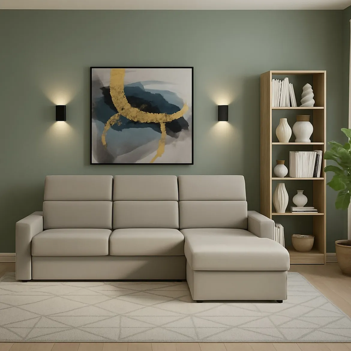 Divano Fisso con Penisola Grigio Tortora Sfoderabile Reversibile 285x160 cm, Idrorepellente Multiposizione Made in Italy - Ceto