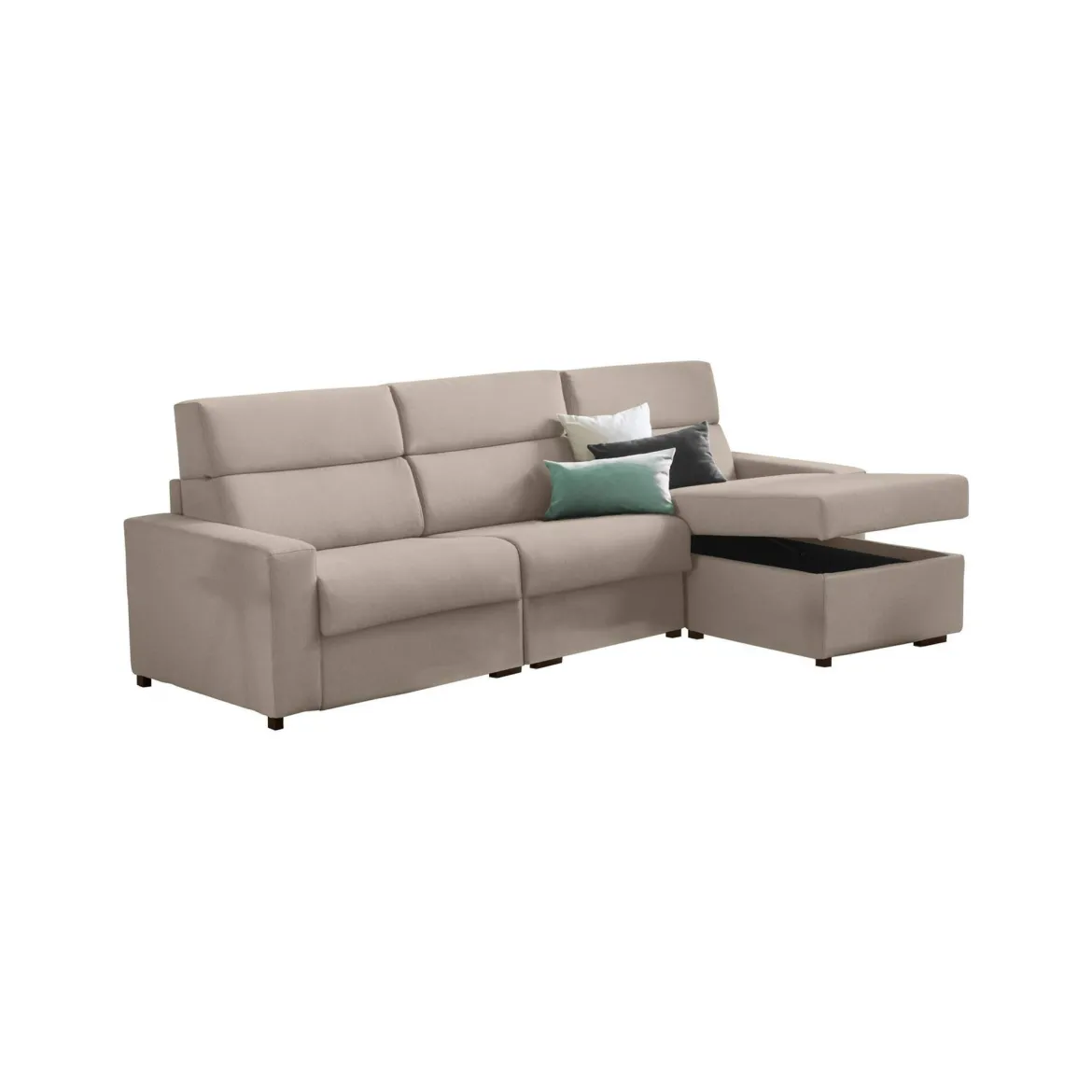 Divano Fisso con Penisola Grigio Tortora Sfoderabile Reversibile 285x160 cm, Idrorepellente Multiposizione Made in Italy - Ceto