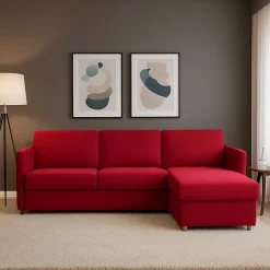 Divano Fisso con Penisola Rosso Sfoderabile Reversibile 260x160 cm, Idrorepellente Multiposizione Made in Italy - Posina