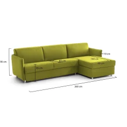 Divano Fisso con Penisola Verde Sfoderabile Reversibile 260x160 cm, Idrorepellente Multiposizione Made in Italy - Posina