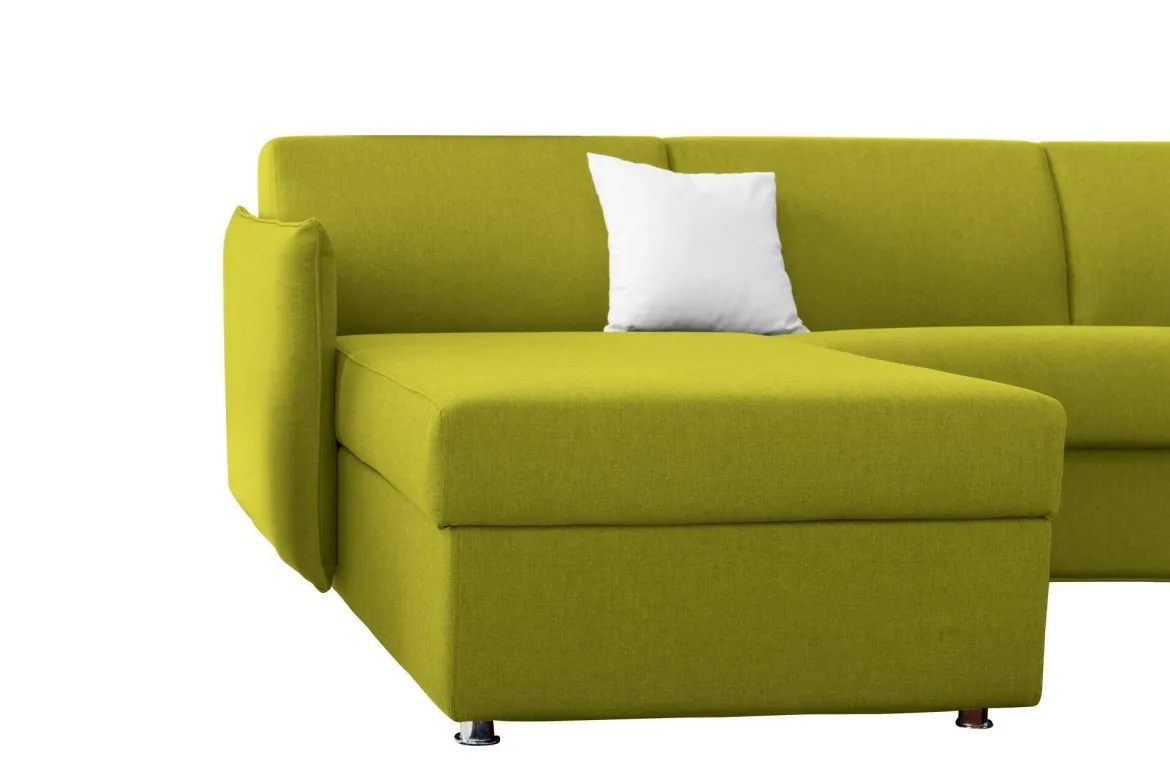Divano Fisso con Penisola Verde Sfoderabile Reversibile 260x160 cm, Idrorepellente Multiposizione Made in Italy - Posina
