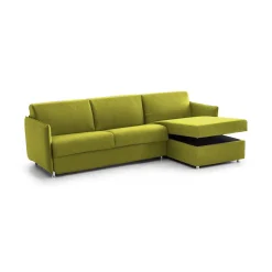 Divano Fisso con Penisola Verde Sfoderabile Reversibile 260x160 cm, Idrorepellente Multiposizione Made in Italy - Posina