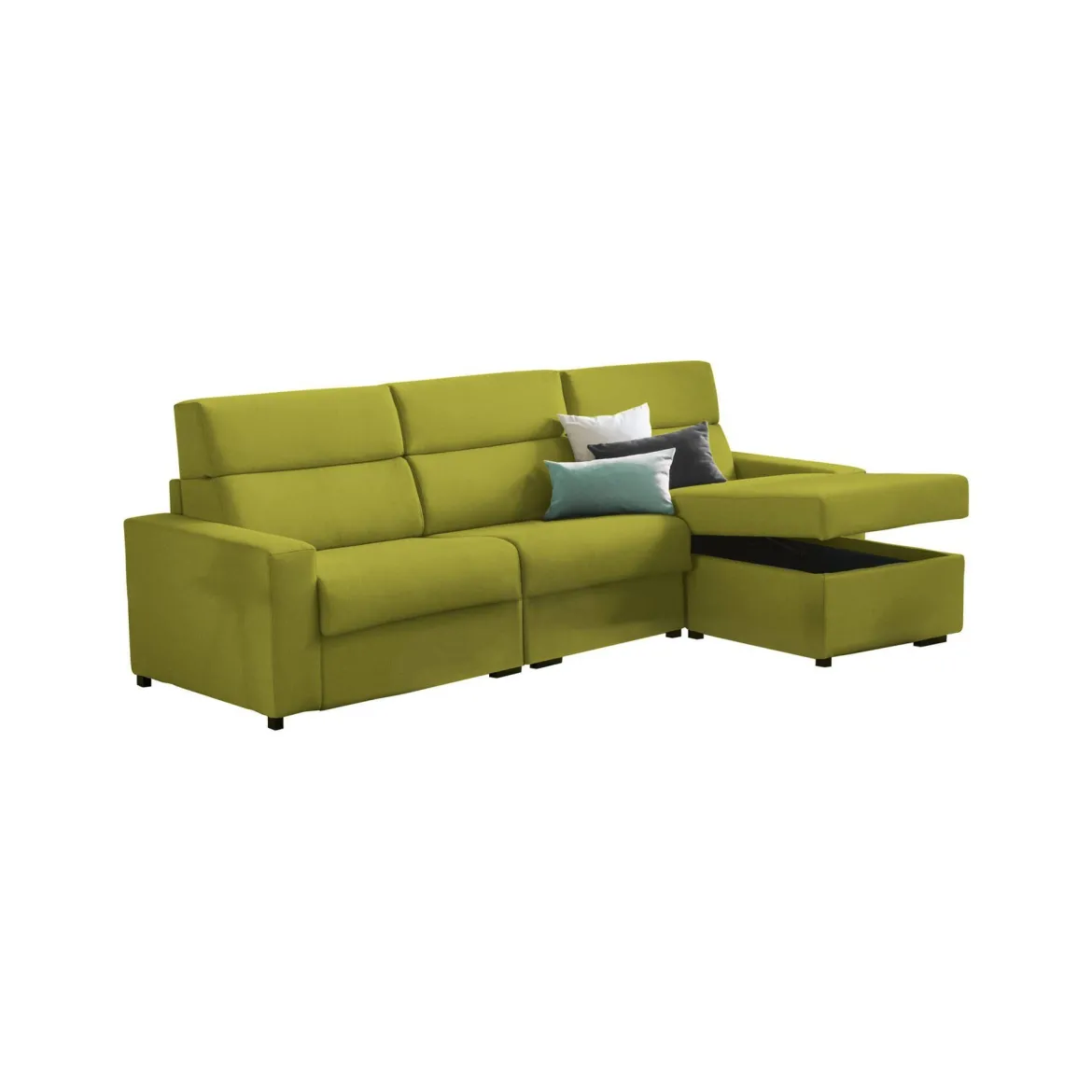 Divano Fisso con Penisola Verde Sfoderabile Reversibile 280x160 cm, Idrorepellente Multiposizione Made in Italy - Vigonovo