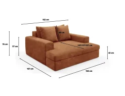 Divano Fisso 2 Posti Arancione Cuscini Sfoderabili Braccioli 162x167x86h cm, Posti a Sedere 2 - Comazzo