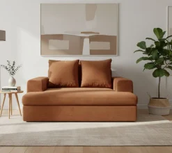 Divano Fisso 2 Posti Arancione Cuscini Sfoderabili Braccioli 162x167x86h cm, Posti a Sedere 2 - Comazzo