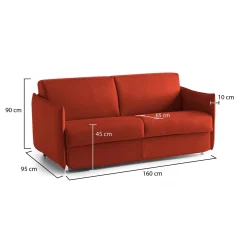 Divano Fisso 2 Posti Arancione Sfoderabile Idrorepellente 160x95x90h cm, Lavabile Made in Italy - Monleale
