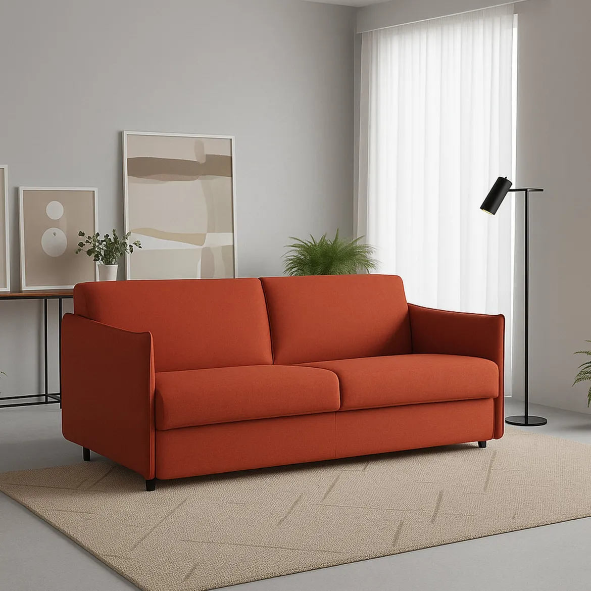 Divano Fisso 2 Posti Arancione Sfoderabile Idrorepellente 185x95x100h cm, Lavabile Made in Italy - Lapio