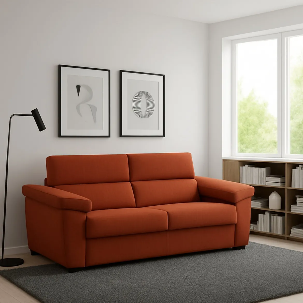Divano Fisso 2 Posti Arancione Sfoderabile Idrorepellente 200x95x100h cm, Lavabile Made in Italy - Letino