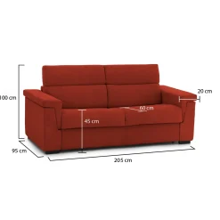 Divano Fisso 2 Posti Arancione Sfoderabile Idrorepellente 205x95x100h cm, Lavabile Made in Italy - Gorreto