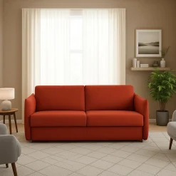 Divano Fisso 3 Posti Arancione Sfoderabile Lavabile 200x95 cm, Braccioli Made in Italy - Severo