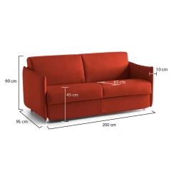 Divano Fisso 3 Posti Arancione Sfoderabile Lavabile 200x95 cm, Braccioli Made in Italy - Severo
