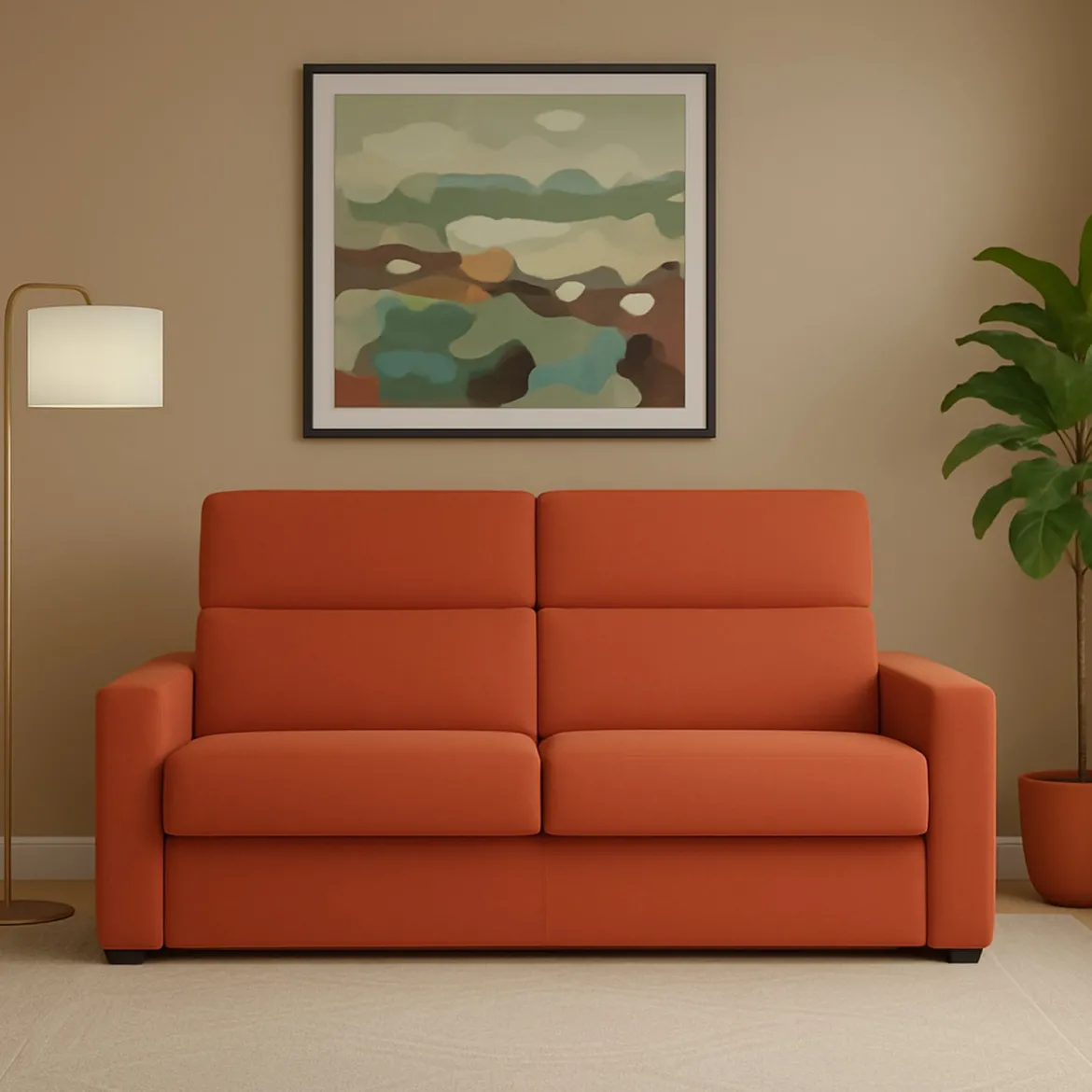 Divano Fisso 3 Posti Arancione Sfoderabile Lavabile 225x95 cm, Braccioli Made in Italy - Cantu