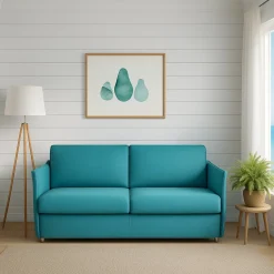 Divano Fisso 2 Posti Azzurro Sfoderabile Idrorepellente 160x95x90h cm, Lavabile Made in Italy - Monleale