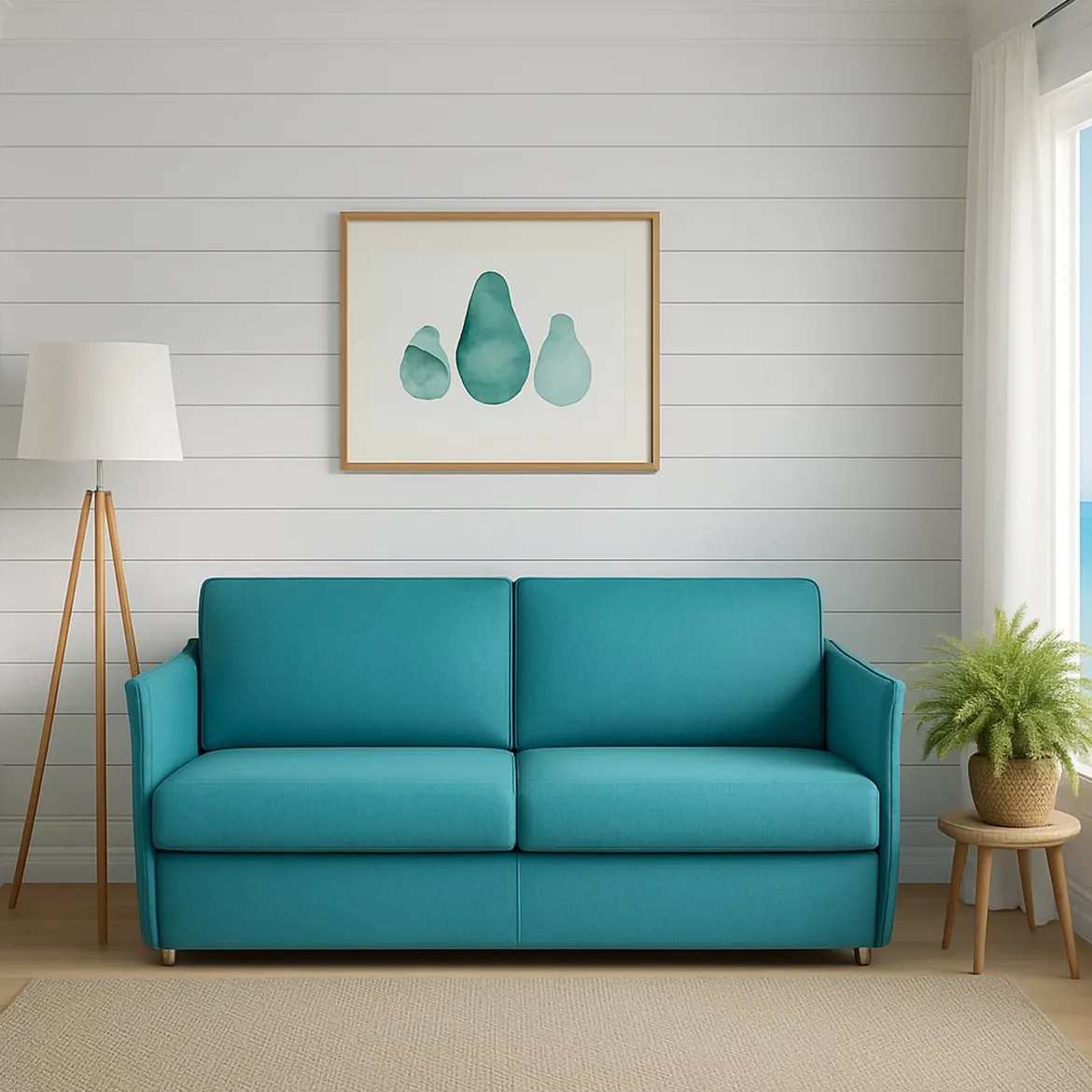 Divano Fisso 2 Posti Azzurro Sfoderabile Idrorepellente 160x95x90h cm, Lavabile Made in Italy - Monleale