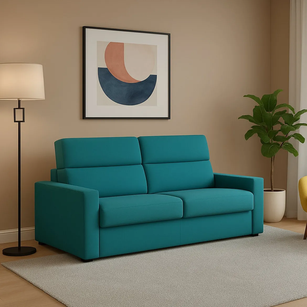 Divano Fisso 2 Posti Azzurro Sfoderabile Idrorepellente 180x95x90h cm, Lavabile Made in Italy - Varedo