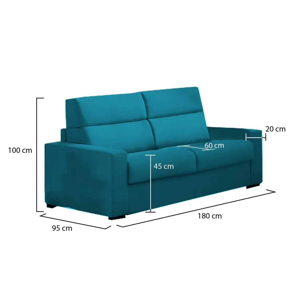 Divano Fisso 2 Posti Azzurro Sfoderabile Idrorepellente 180x95x90h cm, Lavabile Made in Italy - Varedo