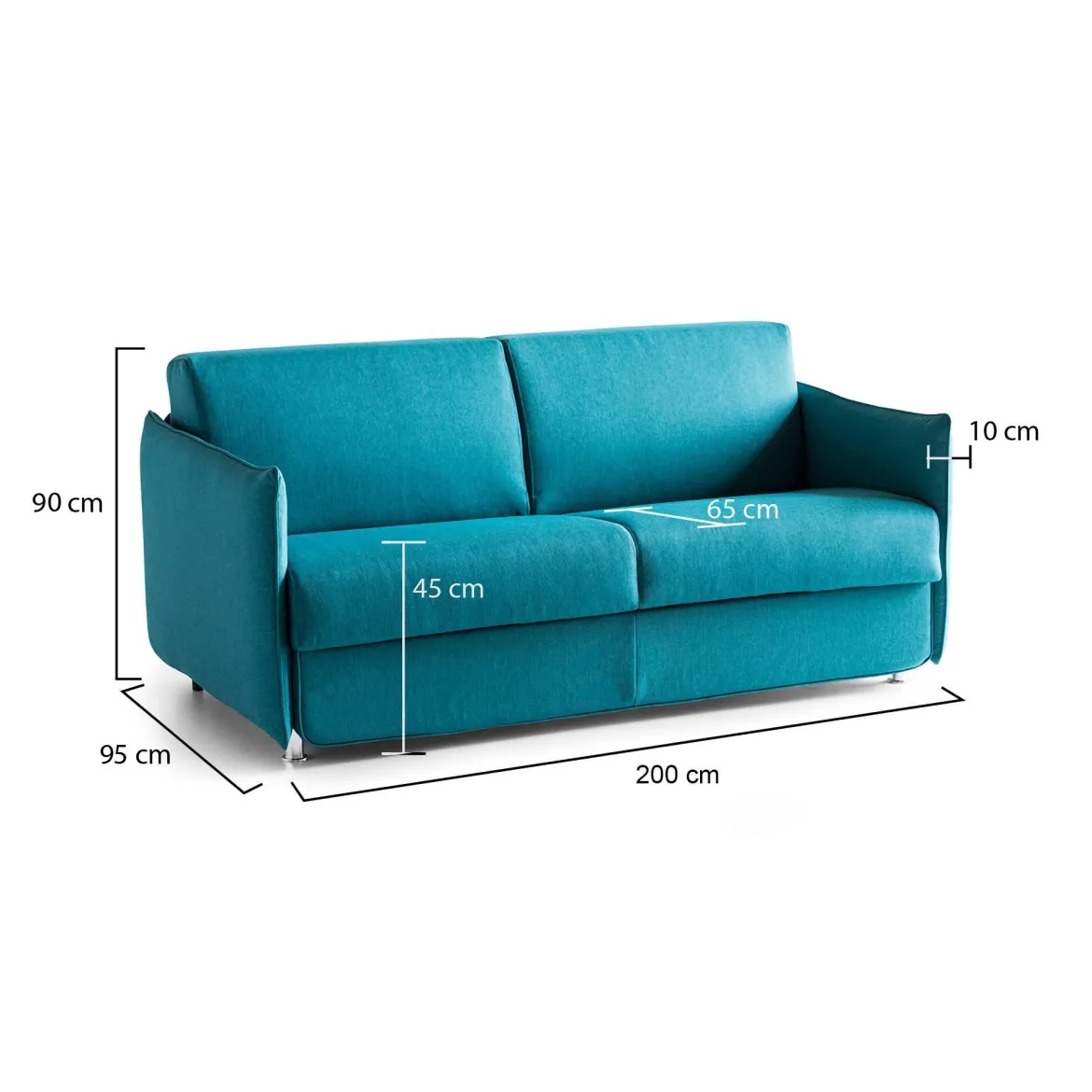 Divano Fisso 3 Posti Azzurro Sfoderabile Lavabile 200x95 cm, Braccioli Made in Italy - Severo
