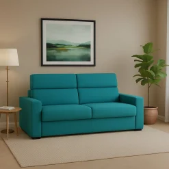 Divano Fisso 3 Posti Azzurro Sfoderabile Lavabile 220x95 cm, Braccioli Made in Italy - Ozegna