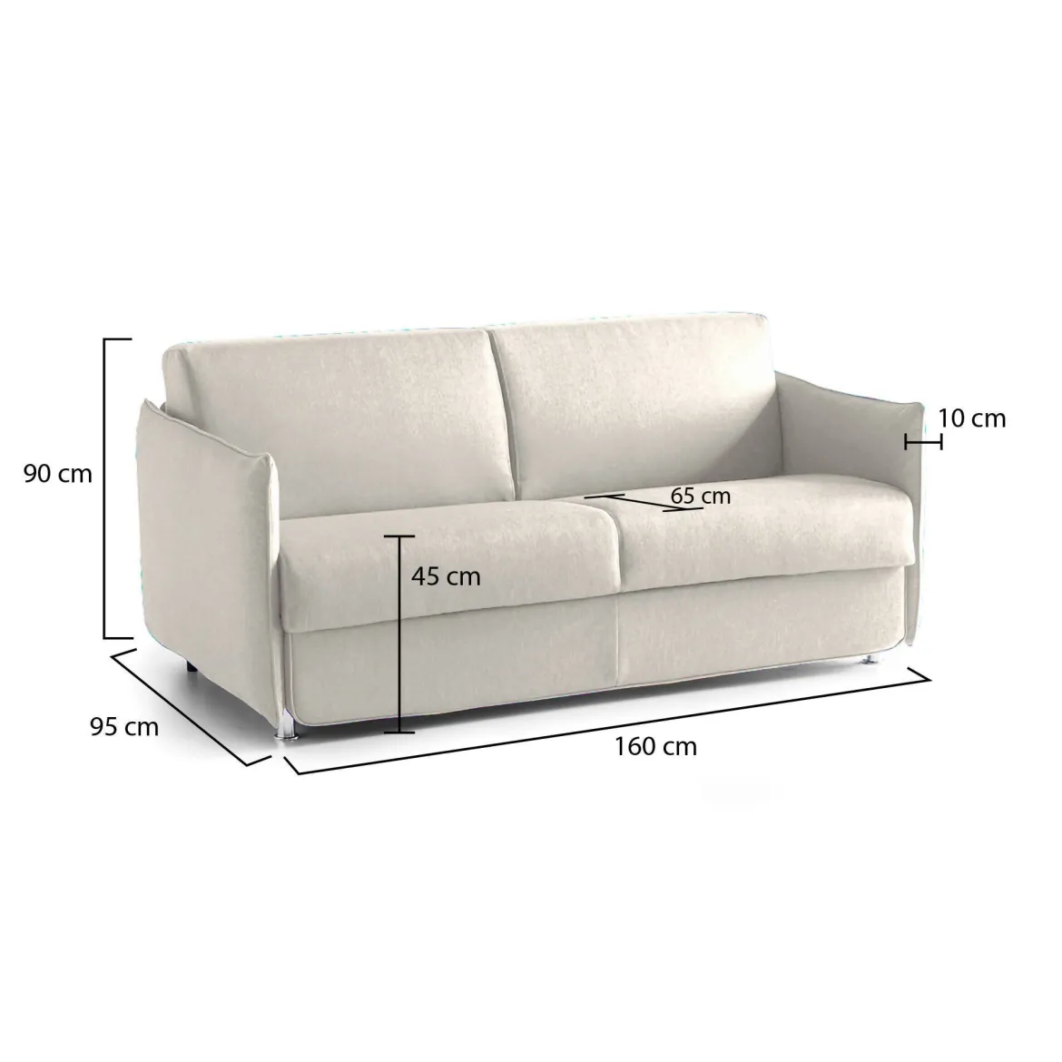 Divano Fisso 2 Posti Beige Sfoderabile Idrorepellente 160x95x90h cm, Lavabile Made in Italy - Monleale
