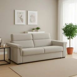 Divano Fisso 2 Posti Beige Sfoderabile Idrorepellente 185x95x100h cm, Lavabile Made in Italy - Lapio