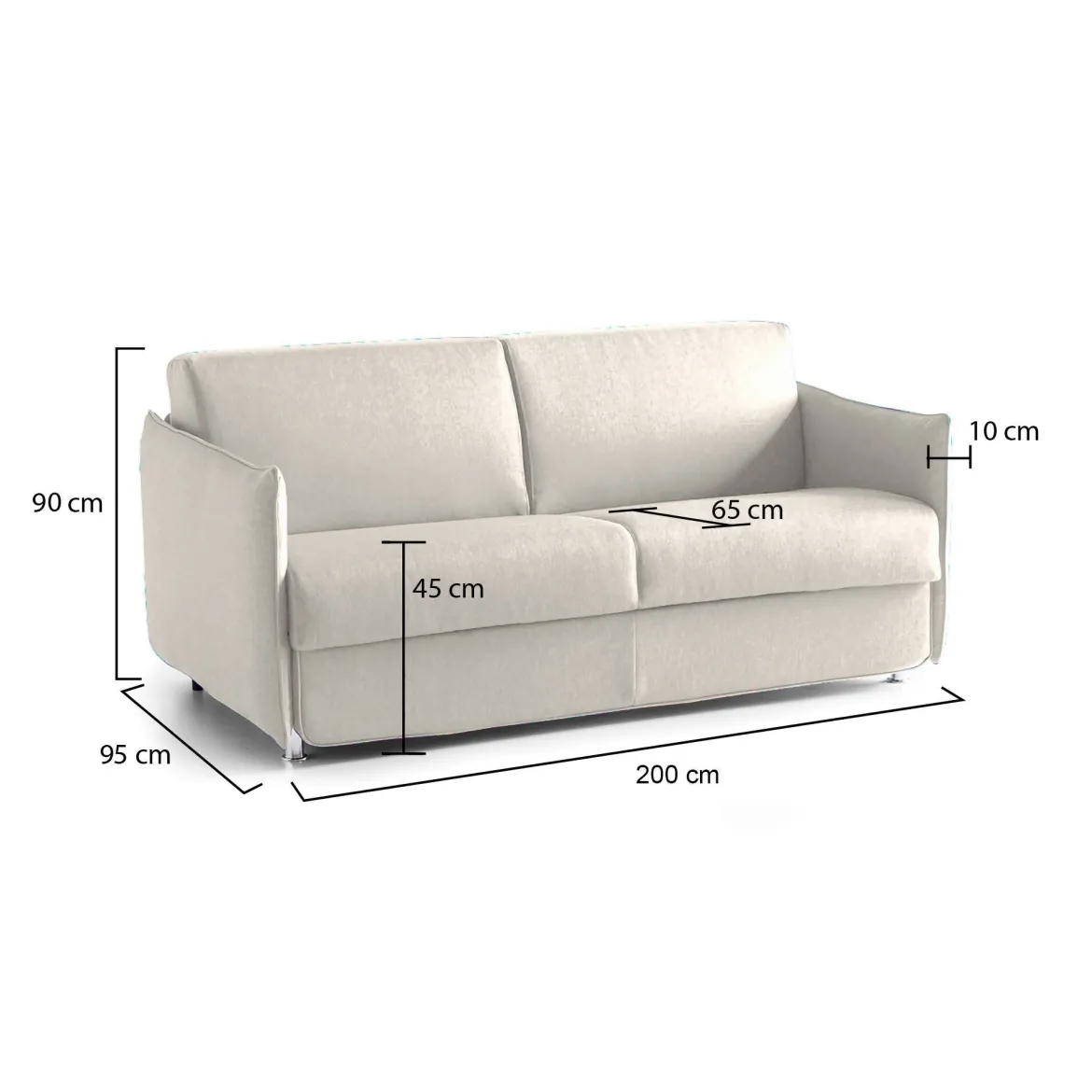 Divano Fisso 3 Posti Beige Sfoderabile Lavabile 200x95 cm, Braccioli Made in Italy - Severo