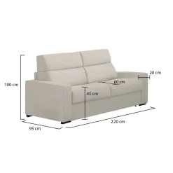 Divano Fisso 3 Posti Beige Sfoderabile Lavabile 225x95 cm, Braccioli Made in Italy - Cantu