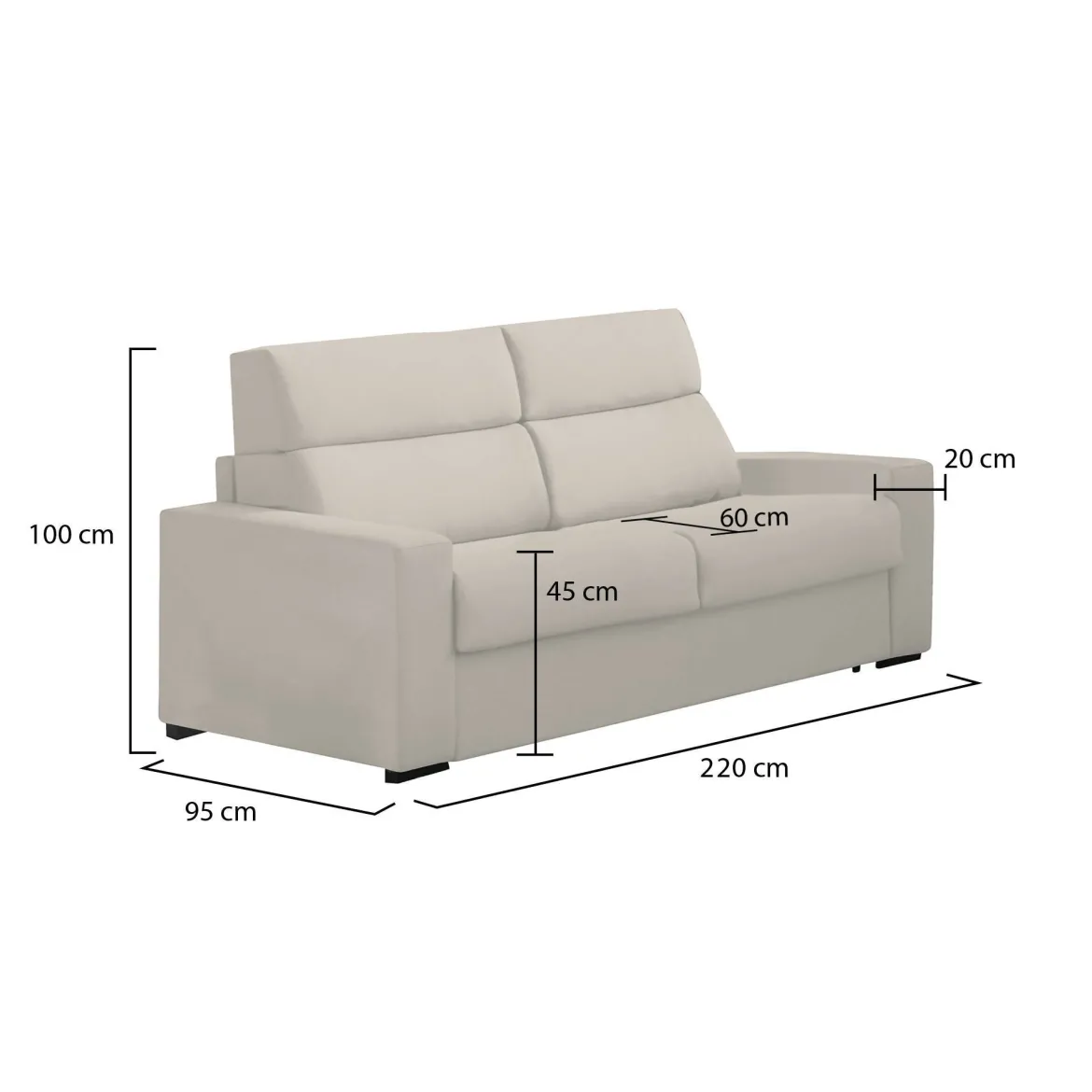 Divano Fisso 3 Posti Beige Sfoderabile Lavabile 225x95 cm, Braccioli Made in Italy - Cantu
