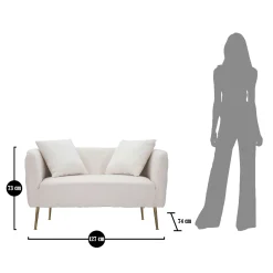 Divano Fisso 2 Posti Bianco oro Effetto Velluto Cuscini Inclusi 127x74x71h cm, Braccioli - Dingle