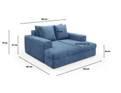 Divano Fisso 2 Posti blu Cuscini Sfoderabili Braccioli 162x167x86h cm, Posti a Sedere 2 - Comazzo