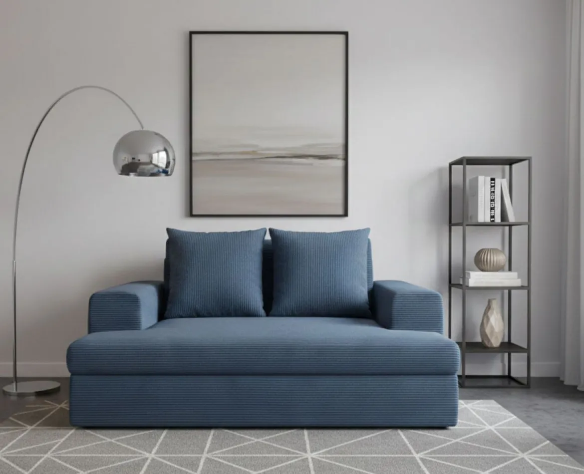 Divano Fisso 2 Posti blu Cuscini Sfoderabili Braccioli 162x167x86h cm, Posti a Sedere 2 - Comazzo
