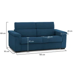 Divano Fisso 2 Posti blu Sfoderabile Idrorepellente 185x95x100h cm, Lavabile Made in Italy - Pisogne