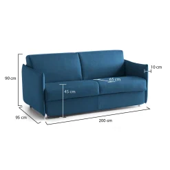 Divano Fisso 3 Posti blu Sfoderabile Lavabile 200x95 cm, Braccioli Made in Italy - Severo