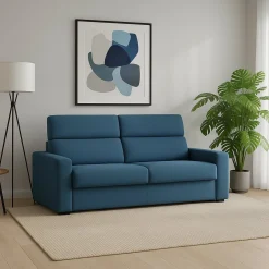 Divano Fisso 3 Posti blu Sfoderabile Lavabile 220x95 cm, Braccioli Made in Italy - Ozegna