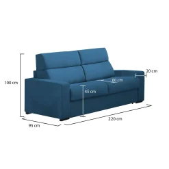 Divano Fisso 3 Posti blu Sfoderabile Lavabile 225x95 cm, Braccioli Made in Italy - Cantu