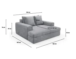 Divano Fisso 2 Posti Grigio Chiaro Cuscini Sfoderabili Braccioli 162x167x86h cm, Posti a Sedere 2 - Comazzo