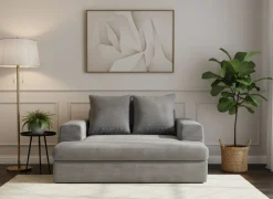 Divano Fisso 2 Posti Grigio Chiaro Cuscini Sfoderabili Braccioli 162x167x86h cm, Posti a Sedere 2 - Comazzo