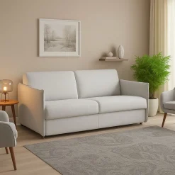 Divano Fisso 3 Posti Grigio Chiaro Sfoderabile Lavabile 200x95 cm, Braccioli Made in Italy - Severo