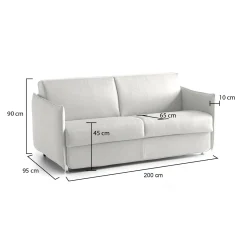 Divano Fisso 3 Posti Grigio Chiaro Sfoderabile Lavabile 200x95 cm, Braccioli Made in Italy - Severo