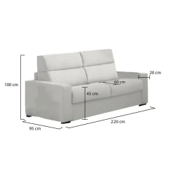 Divano Fisso 3 Posti Grigio Chiaro Sfoderabile Lavabile 225x95 cm, Braccioli Made in Italy - Cantu
