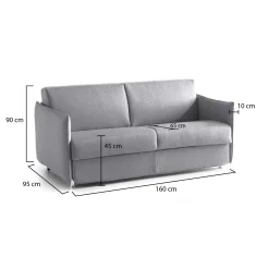 Divano Fisso 2 Posti Grigio Sfoderabile Idrorepellente 160x95x90h cm, Lavabile Made in Italy - Monleale