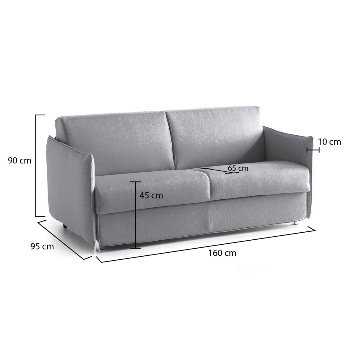 Divano Fisso 2 Posti Grigio Sfoderabile Idrorepellente 160x95x90h cm, Lavabile Made in Italy - Monleale