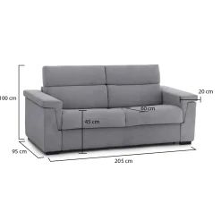 Divano Fisso 2 Posti Grigio Sfoderabile Idrorepellente 205x95x100h cm, Lavabile Made in Italy - Gorreto