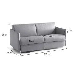 Divano Fisso 3 Posti Grigio Sfoderabile Lavabile 200x95 cm, Braccioli Made in Italy - Severo