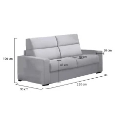 Divano Fisso 3 Posti Grigio Sfoderabile Lavabile 220x95 cm, Braccioli Made in Italy - Ozegna
